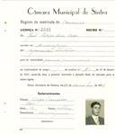 Registo de matricula de carroceiro em nome de José Filipe Dias .... , morador em Almoçageme, com o nº de inscrição 2048.