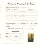Registo de matricula de carroceiro em nome de Manuel Guimarães, morador na Várzea de Sintra, com o nº de inscrição 2027.