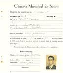 Registo de matricula de carroceiro em nome de José [...] Torres, morador em Almoçageme, com o nº de inscrição 1978.
