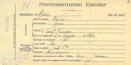 Recenseamento escolar de Elena Francisco, filho de Joaquim Francisco, moradora em Almoçageme.