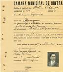 Registo de matricula de cocheiro profissional em nome de Francisco Figueiredo, morador em Almoçageme, com o nº de inscrição 984.