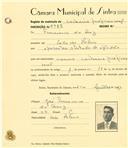 Registo de matricula de cocheiro profissional em nome de Francisco da Luz, morador em Vale de Lobos, com o nº de inscrição 1165.