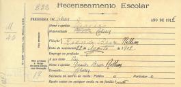 Recenseamento escolar de Maria Rilhas, filha de Ricardo Braz Rilhas, morador em Colares.