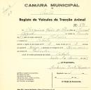 Registo de um veiculo de duas rodas tirado por dois animais de espécie bovina destinado a transporte de mercadorias em nome de Joaquina Maria da Silva, moradora na Cabrela.