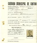 Registo de matricula de cocheiro profissional em nome de João Antunes Lourenço, morador em Albarraque, com o nº de inscrição 1107.
