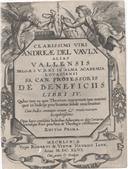 Frontispício da obra Clarissimi Viri Andreae del Vavlx Alias Vallensis Belgae I.V.D. et in Alma Academia Lovaniensiis SS. Can. Professoris de Beneficiis. Libri IV.