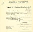 Registo de um veiculo de duas rodas tirado por dois animais de espécie asinina destinado a transporte de mercadorias em nome de Maria Andrade, morador na Assafora.