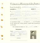 Registo de matricula de cocheiro amador em nome de Francisco Sampaio Correia de Campos, morador na Quinta da Penha Longa, com o nº de inscrição 1213.