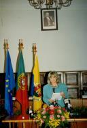 Presidente da Câmara Municipal de Sintra, Drª Edite Estrela, numa conferência de imprensa após 3 meses de mandato.