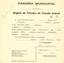 Registo de um veiculo de duas rodas tirado por um animal de espécie asinina destinado a transporte de mercadorias em nome de José Frutuoso Júnior, morador Catribana.