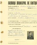 Registo de matricula de cocheiro profissional em nome de João Ferreira Costa, morador em Sintra, com o nº de inscrição 871.