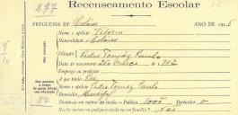Recenseamento escolar de Vitória Paulo, filha de Pedro Tomás Paulo, moradora no Mucifal.