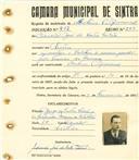 Registo de matricula de cocheiro profissional em nome de Eduardo José da Costa Falcão, morador em Sintra, com o nº de inscrição 932.