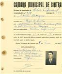 Registo de matricula de cocheiro profissional em nome de Silvestre Rodrigues, morador na Várzea de Sintra, com o nº de inscrição 877.