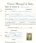 Registo de matricula de carroceiro em nome de António Nunes Cabrela, morador em Pero Pinheiro, com o nº de inscrição 2146.