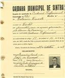 Registo de matricula de cocheiro profissional em nome de Esatevam Duarte, morador no Linhó, com o nº de inscrição 921.