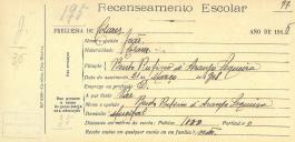 Recenseamento escolar de João Sequeira, filho de Bento Rufino de Araújo Sequeira, morador no Mucifal.