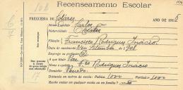 Recenseamento escolar de Carlos Inácio, filha de Francisco Rodrigues Inácio, morador no Penedo.