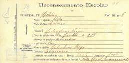 Recenseamento escolar de Alda Prego, filha de Júlio Dias Prego, moradora na Eugaria.