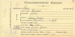 Recenseamento escolar de Belmira Correia, filha de Maria Correia, moradora na Ulgueira.