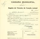 Registo de um veiculo de duas rodas tirado por dois animais de espécie bovina destinado a transporte de mercadorias em nome de António Antunes, morador em Cortegaça.