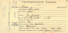 Recenseamento escolar de Armando Martinho, filho de José Martinho, morador na Eugaria.