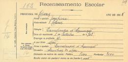 Recenseamento escolar de Josefina Assunção, filha de Ermelinda da Assunção, moradora nas Azenhas do Mar.