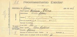 Recenseamento escolar de Elena Caetano, filho de Pedro Caetano, moradora em Colares.