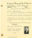 Registo de matricula de cocheiro profissional em nome de Manuel Mendes Bartolomeu, morador em Odrinhas, com o nº de inscrição 1169.