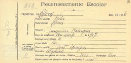 Recenseamento escolar de Rita Rodriguez, filha de Joaquim Lourenço, moradora na Ulgueira.