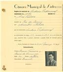 Registo de matricula de cocheiro profissional em nome de José Ferreira, morador em Rio de Mouro, com o nº de inscrição 1133.