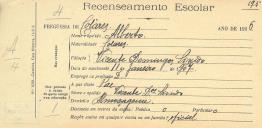 Recenseamento escolar de Alberto Sisudo, filho de Vicente Dias Sisudo, morador em Almoçageme.