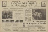 Programa do filme "O Caso Roger La Honte" com a participação de Maria Casares, Lucien Coedel, Paul Bernard e Jean Tissier.