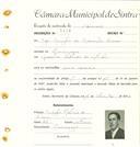 Registo de matricula de carroceiro em nome de José Augusto da Assunção Sousa, morador em Almoçageme, com o nº de inscrição 1186.