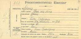 Recenseamento escolar de Rosa da Neves, filha de Pedro Rodrigues, moradora na Azoia.