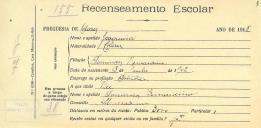 Recenseamento escolar de Joaquina, filha de Domingos Bernardino, moradora em Almoçageme.