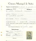 Registo de matricula de veículos de tração animal em nome de Natália Arminda Casimiro, moradora na Tojeira, com o nº de inscrição 2015.
