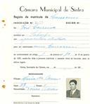 Registo de matricula de carroceiro em nome de José Carreira, morador no Sabugo, com o nº de inscrição 2085.