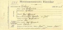 Recenseamento escolar de Zulmira Afonso, filha de José Afonso, moradora no Penedo.