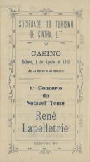 Programa de espetáculos com a participação do tenor Renè Lapelletrie.