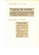 Noticias publicadas pelo Jornal de Sintra informando a reabertura do casino de Sintra nos primeiros dias e Agosto.