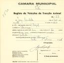 Registo de um veiculo de duas rodas tirado por dois animais de espécie muar destinado a transporte de mercadorias em nome de Jorge Campelo, morador em Albarraque.