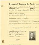Registo de matricula de cocheiro profissional em nome de José Francisco Roupêta Capitão, morador em Rio de Mouro, com o nº de inscrição 1141.
