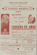 Programa do filme "Loucura de Amor" realizado por Curtis Bernhardt com a participação de Raymond Massey e Geraldine Brooks.