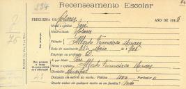 Recenseamento escolar de José Morais, filha de Alberto Francisco Morais, morador no Mucifal.