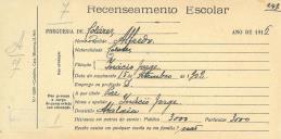 Recenseamento escolar de Alfredo Jorge, filho de Inácio Jorge, morador na Atalaia.