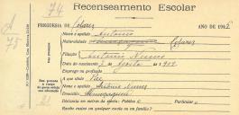 Recenseamento escolar de António Nunes, filho de António Nunes, morador em Almoçageme.