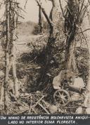 Um ninho de resistência bolchevista aniquilado no interior de uma floresta durante a II Guerra Mundial.