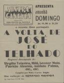 Programa do filme "A volta de José do telhado" realizado por Armando Miranda com a participação dos atores Virgílio Teixeira, Milú, Leonor Maria, Patricio Alvares e António Palma.