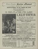Programa do filme "Califórnia" com a participação de Ray Milland, Barbara Stanwyck e Barry Fitzgeral.